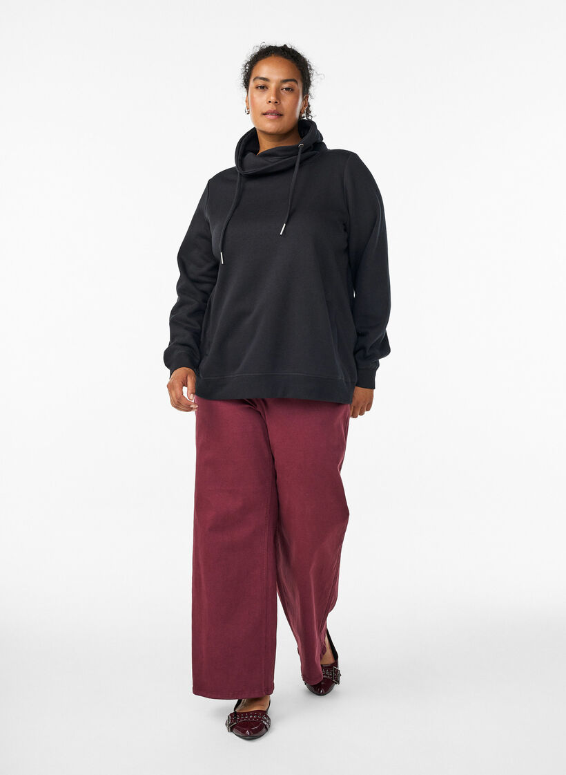 Sweatshirt med h&oslash;j krave og lommer, Sort, Model image number 1