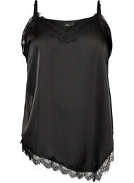 Satintop med blondekanter og asymmetrisk fald, Sort