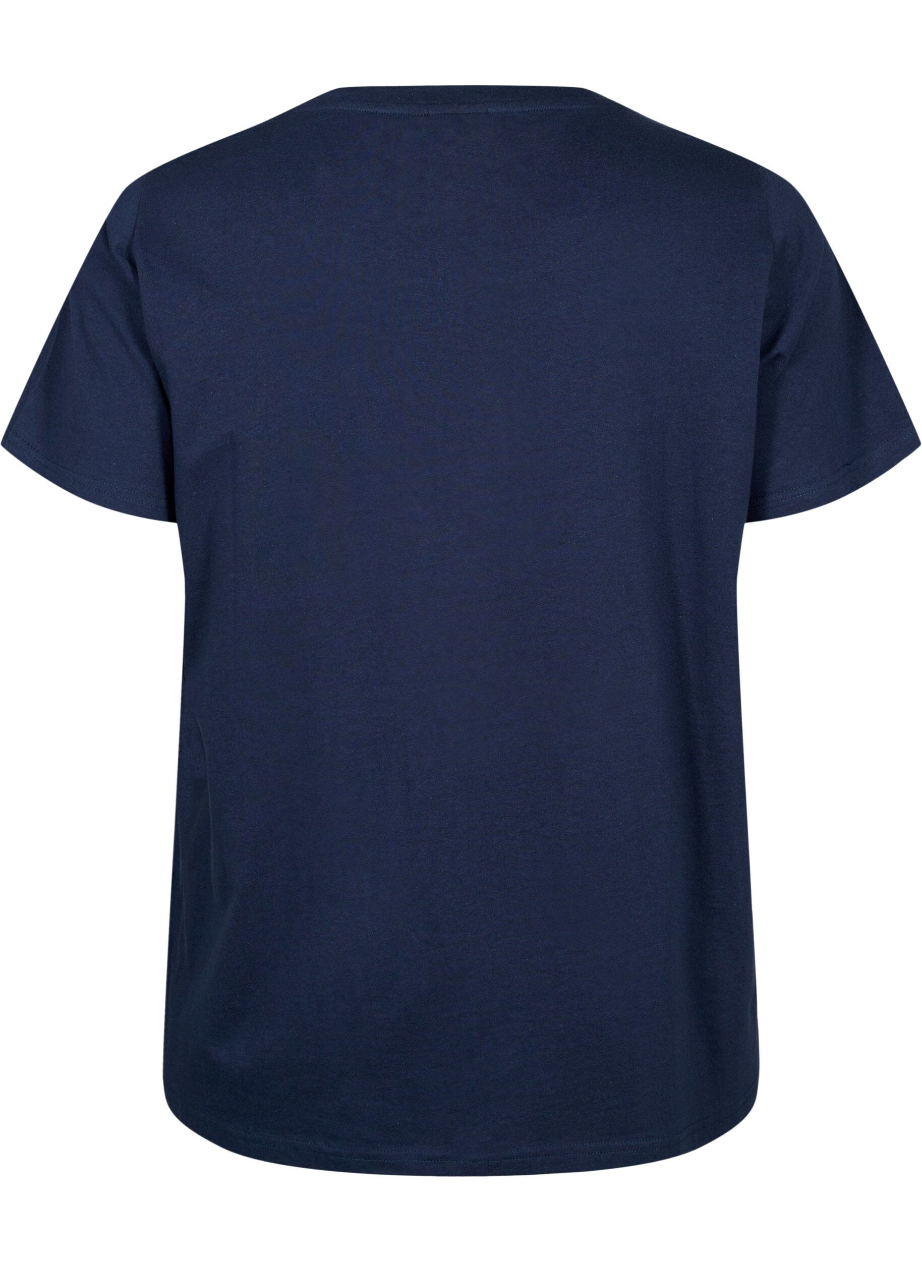Zizzi T-shirt i bomuld med broderi anglaise, Navy Blazer, Packshot image number 1
