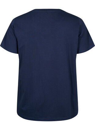 T-shirt i bomuld med broderi anglaise, Navy Blazer, Packshot image number 1