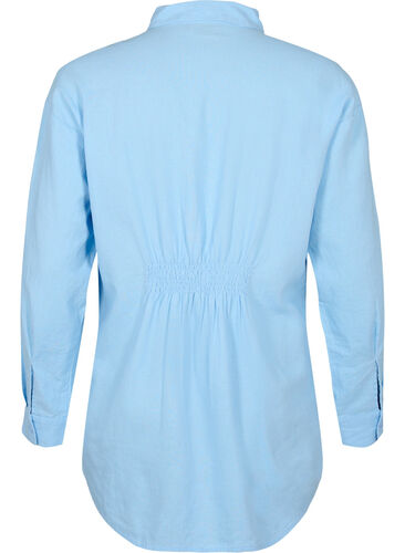 Lang skjorte i hør-viskoseblanding, Chambray Blue, Packshot image number 1