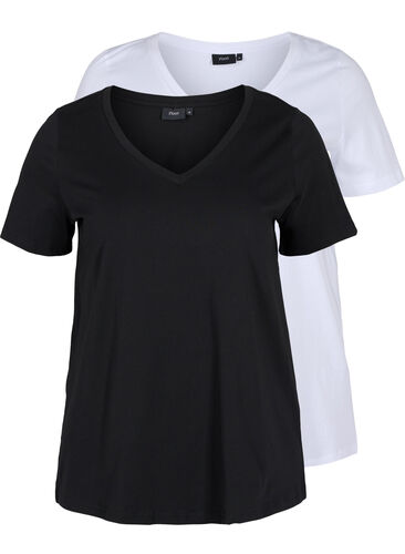 2-pak basis t-shirt i bomuld, Black/Bright W, Packshot image number 0