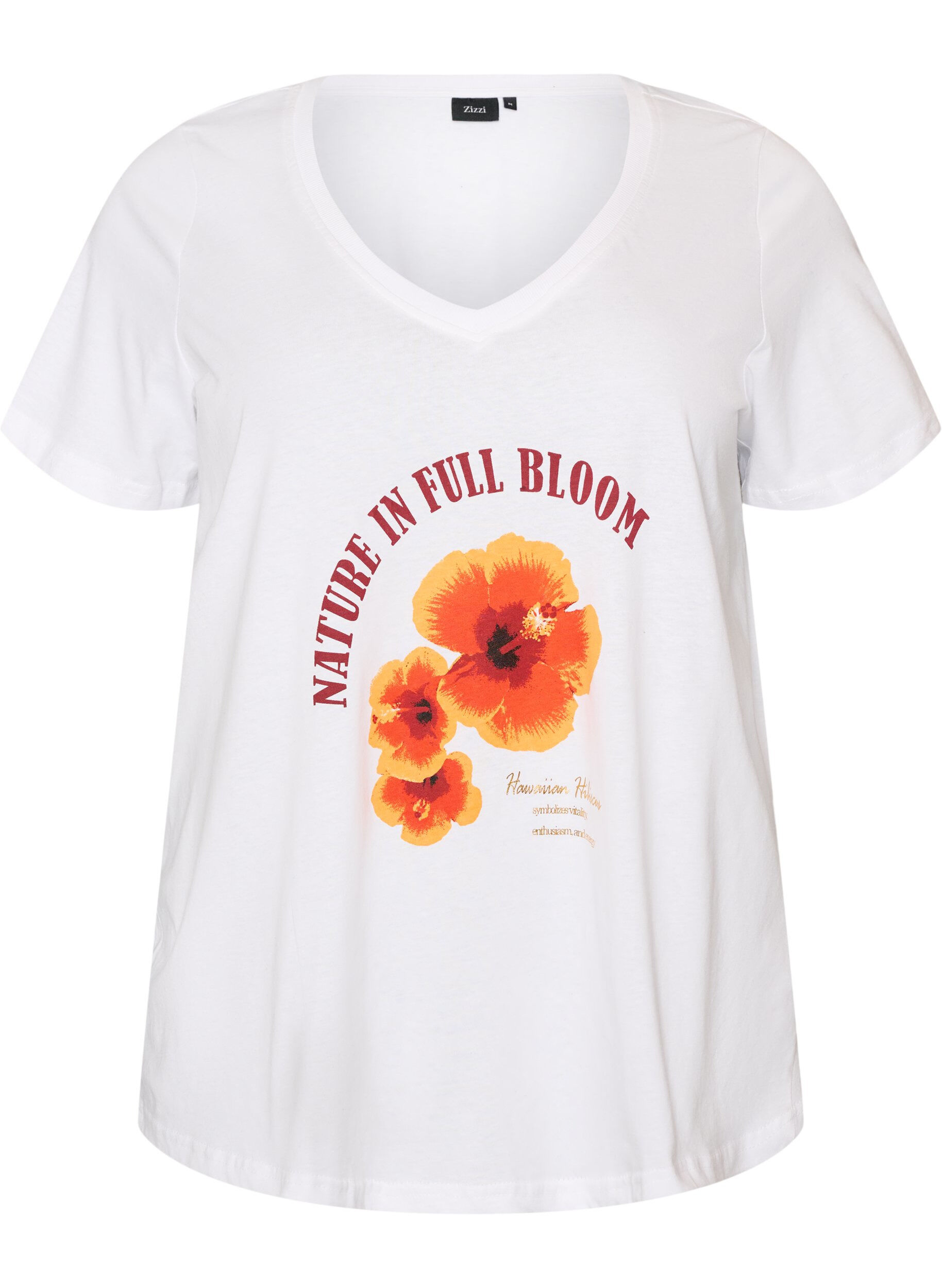T-shirt i bomuld med frontprint og V-hals