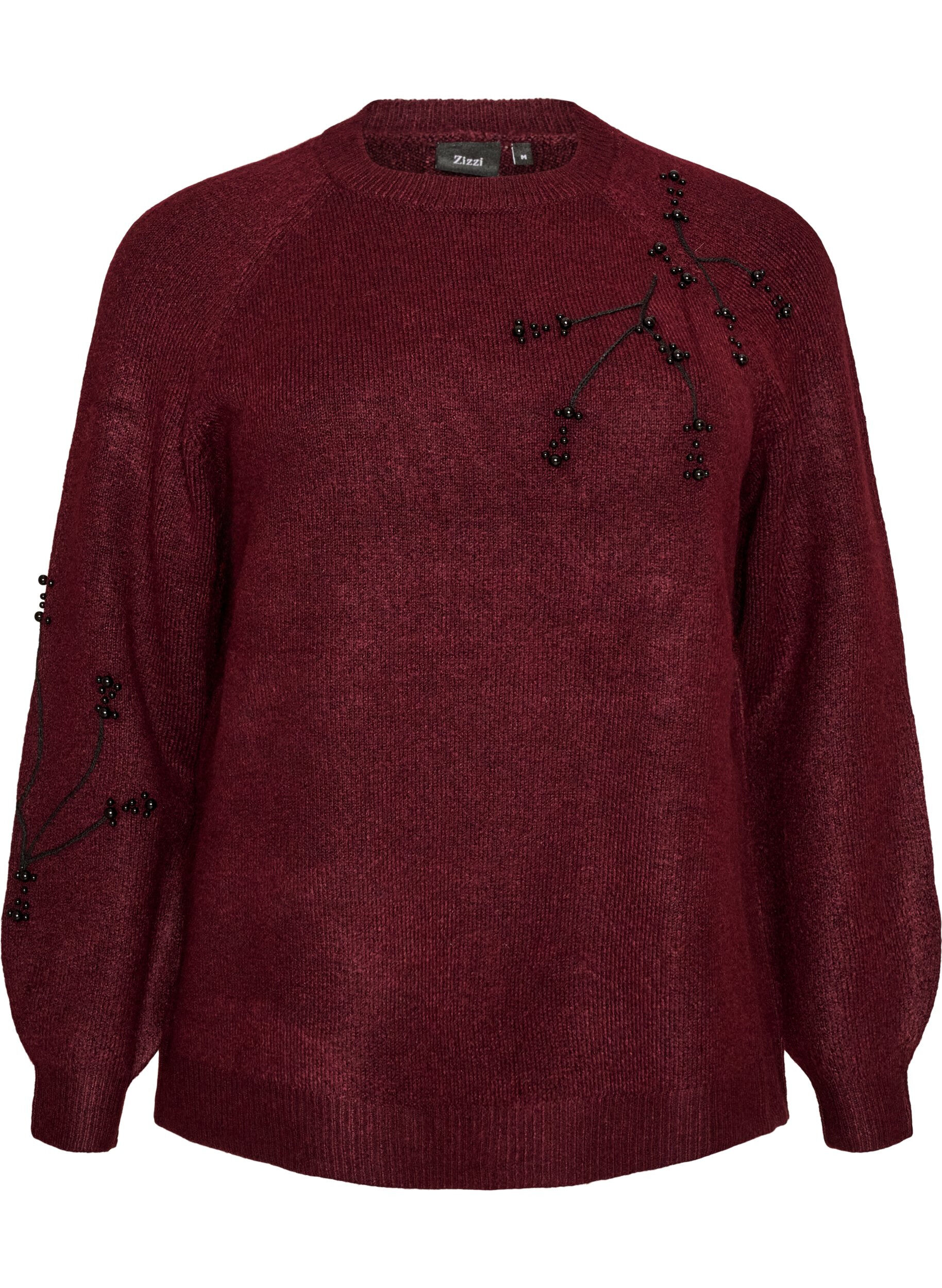 ZizziStrikbluse med perlebroderi, R&oslash;d, Packshot image number 0