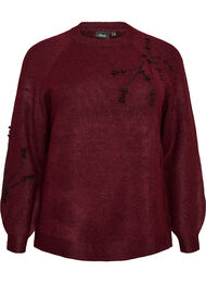 Strikbluse med perlebroderi, R&oslash;d