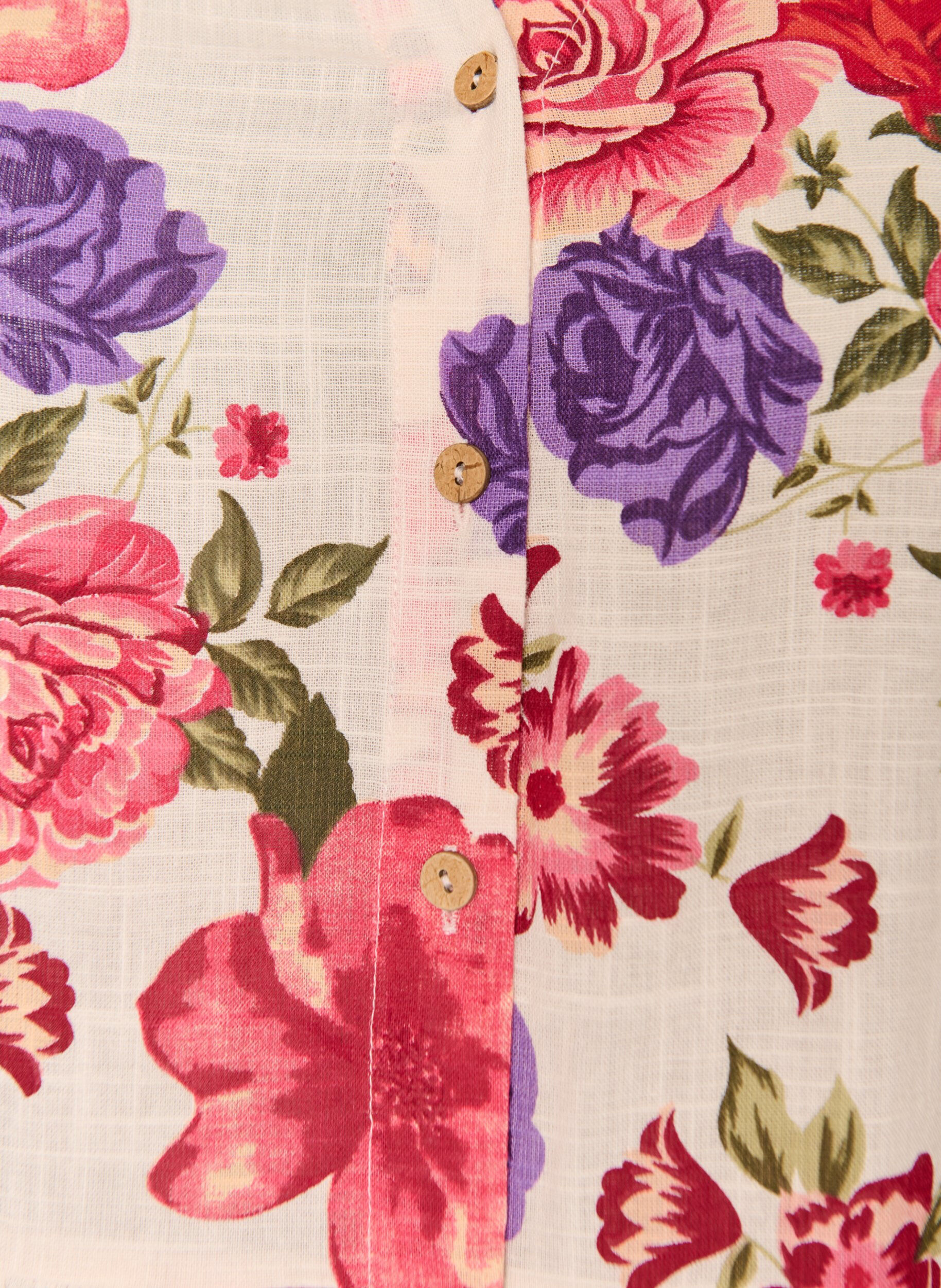 ZizziMidikjole i bomuld med blomsterprint, R&oslash;d, Packshot image number 2