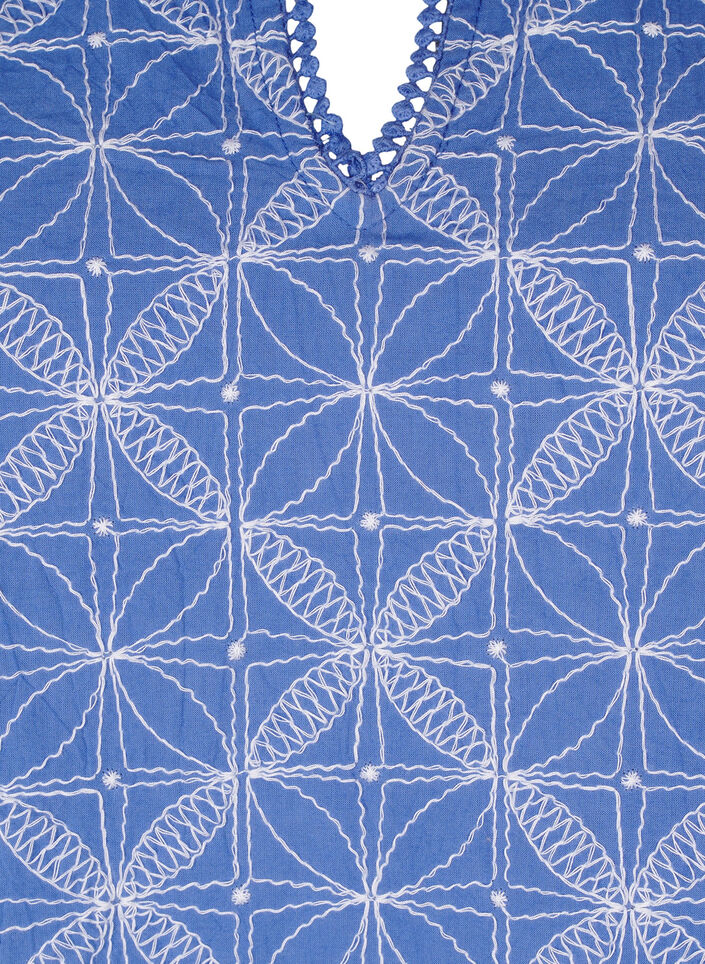 Bluse med korte ærmer og broderet mønster, Blå, Packshot image number 2