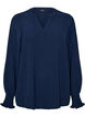 Bluse med smock manchetter og V-udsk&aelig;ring, Bl&aring;, Packshot image number 0