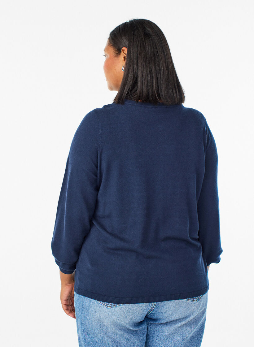 Cardigan med runde knapper, Bl&aring;, Model image number 2