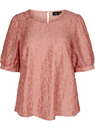 Bluse med 2/4 pufærmer og tone-i-tone mønster, Rose Smoke, Packshot image number 0