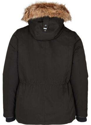 Kort vinterjakke med hætte og imiteret pelskant, Black, Packshot image number 1