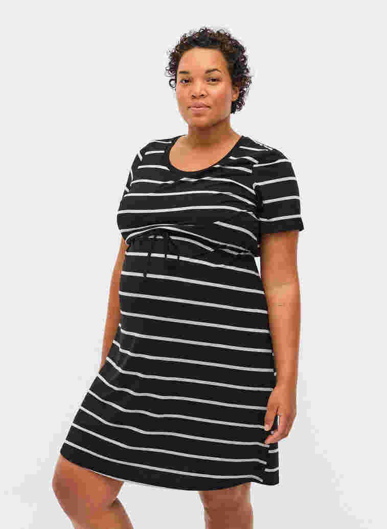 Stribet graviditets kjole i viskose, Black Grey Stripe, Model