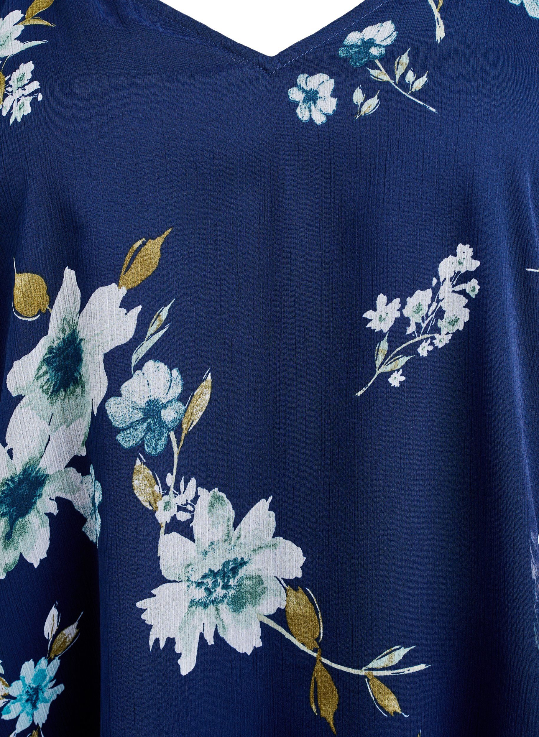 Zizzi Chiffonbluse med blomster og lange &aelig;rmer , Bl&aring;, Packshot image number 2