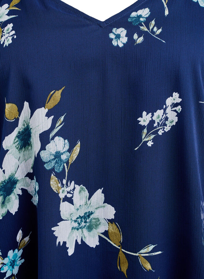 Chiffonbluse med blomster og lange &aelig;rmer , Bl&aring;, Packshot image number 2