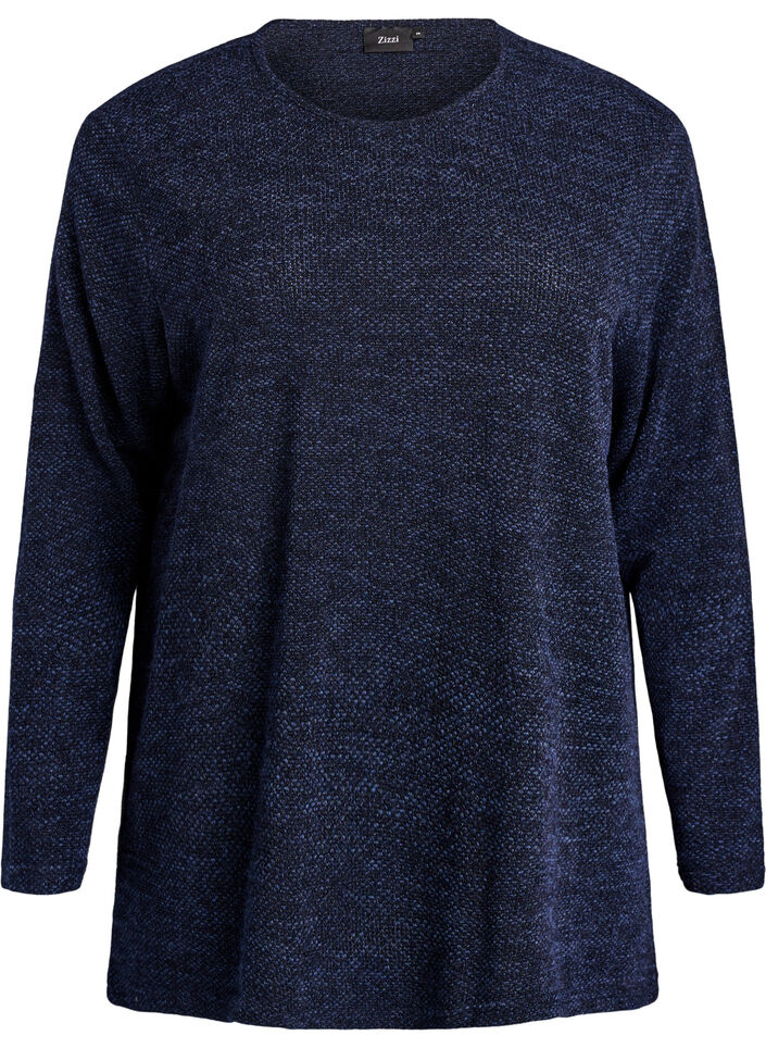 Lang&aelig;rmet bluse med struktur, Bl&aring;, Packshot image number 0