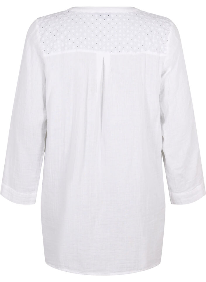 Tunika i bomuld med broderi anglaise, Bright White, Packshot image number 1