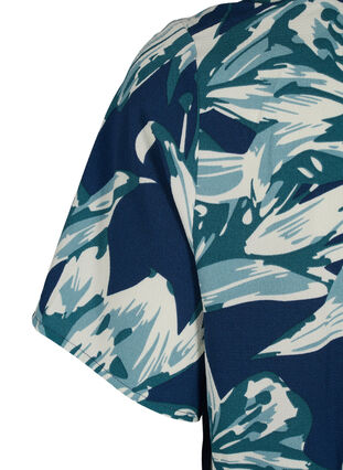 Bluse med korte ærmer og v-udskæring , Navy B.Big FlowerAOP, Packshot image number 3