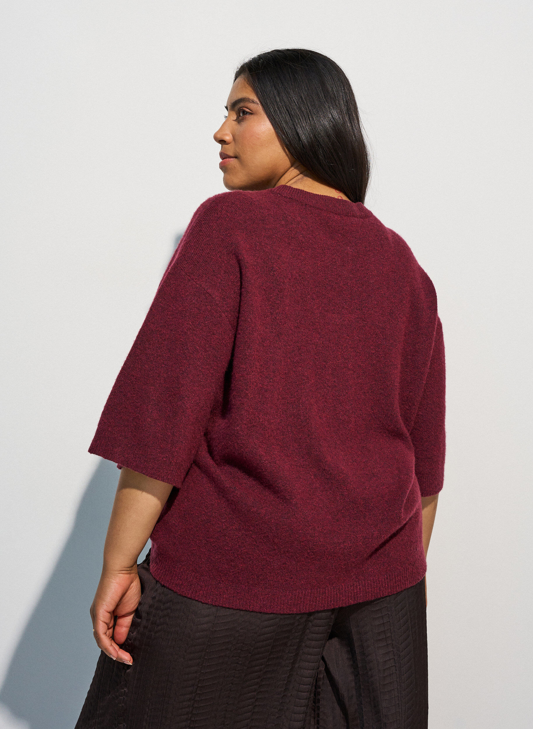 ZizziL&oslash;s strikbluse med korte &aelig;rmer, R&oslash;d, Model image number 2