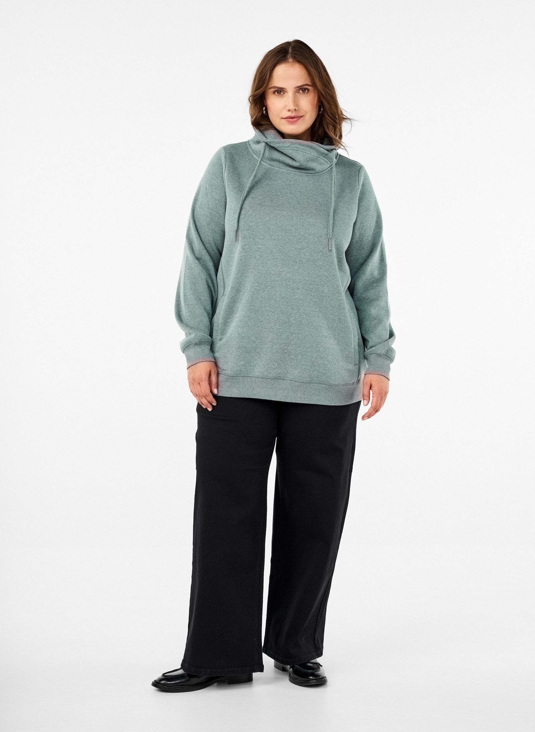 Zizzi FLASH - Sweatshirt med h&oslash;j krave, Balsam Green Melange, Model image number 2