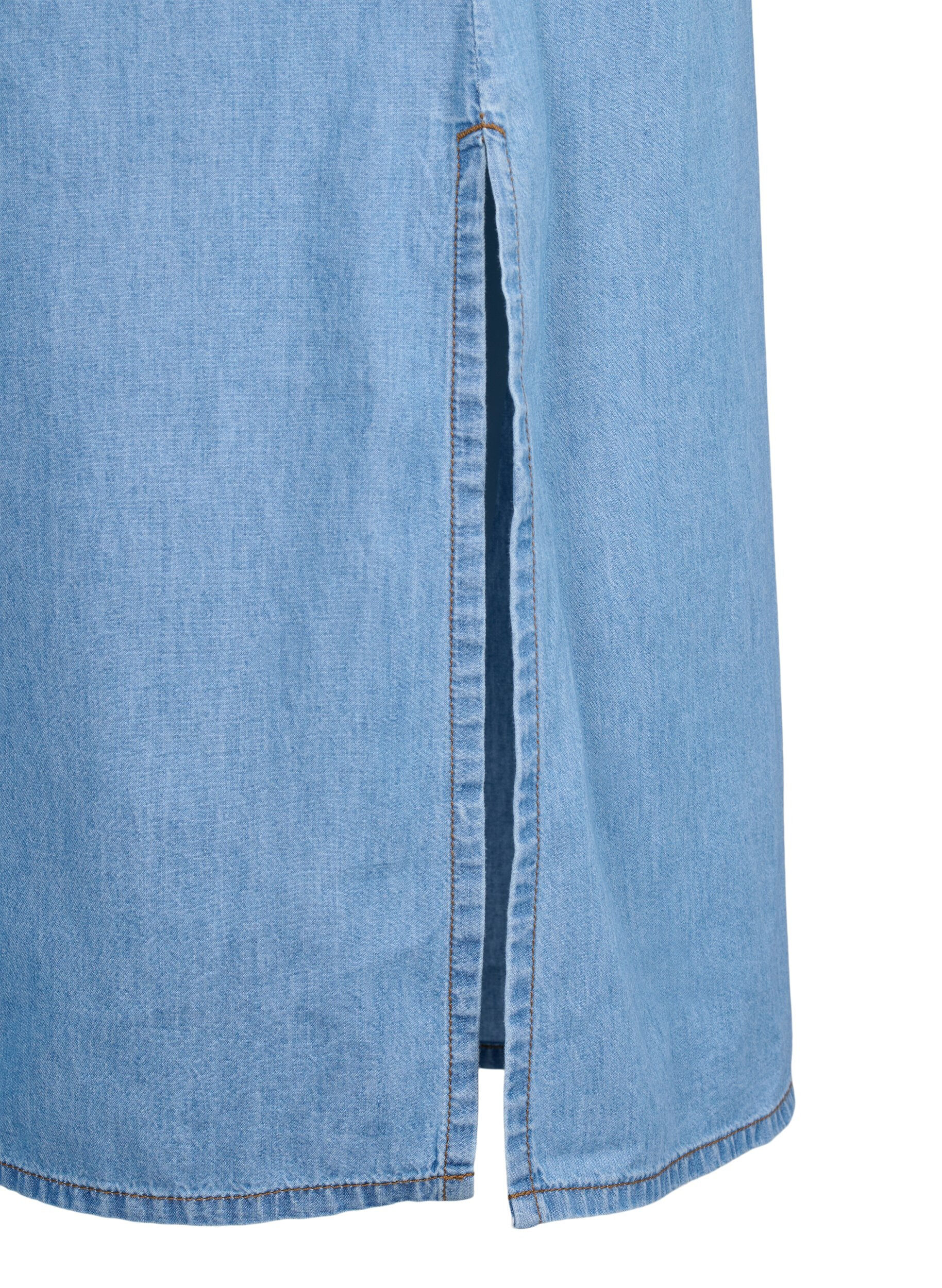 Zizzi Denimkjole med slids og korte &aelig;rmer, Blue denim, Packshot image number 3