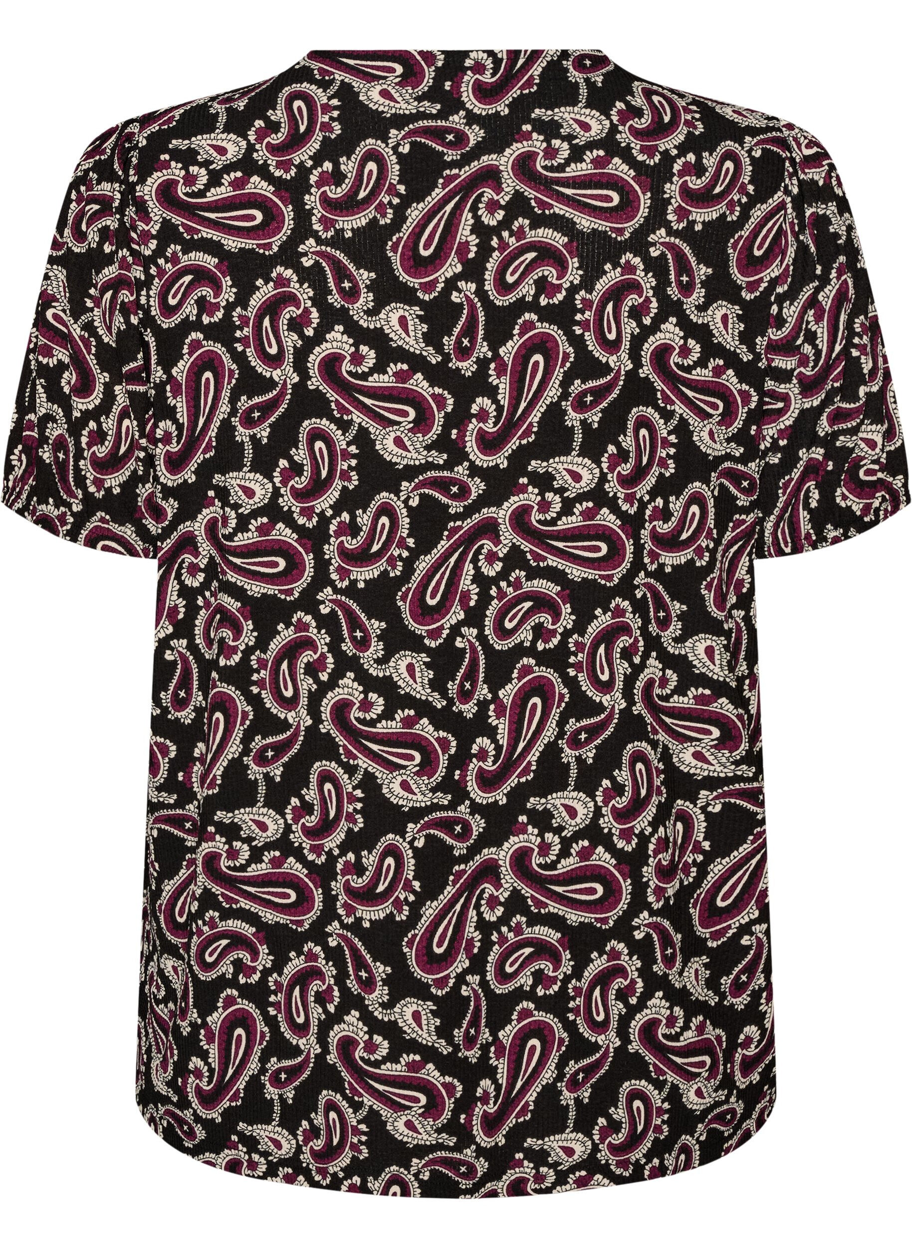 ZizziBluse med korte &aelig;rmer og paisleyprint, M&oslash;rk Bordeaux, Packshot image number 1