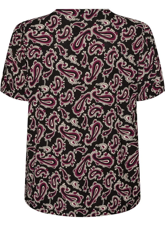 Bluse med korte &aelig;rmer og paisleyprint, M&oslash;rk Bordeaux, Packshot image number 1