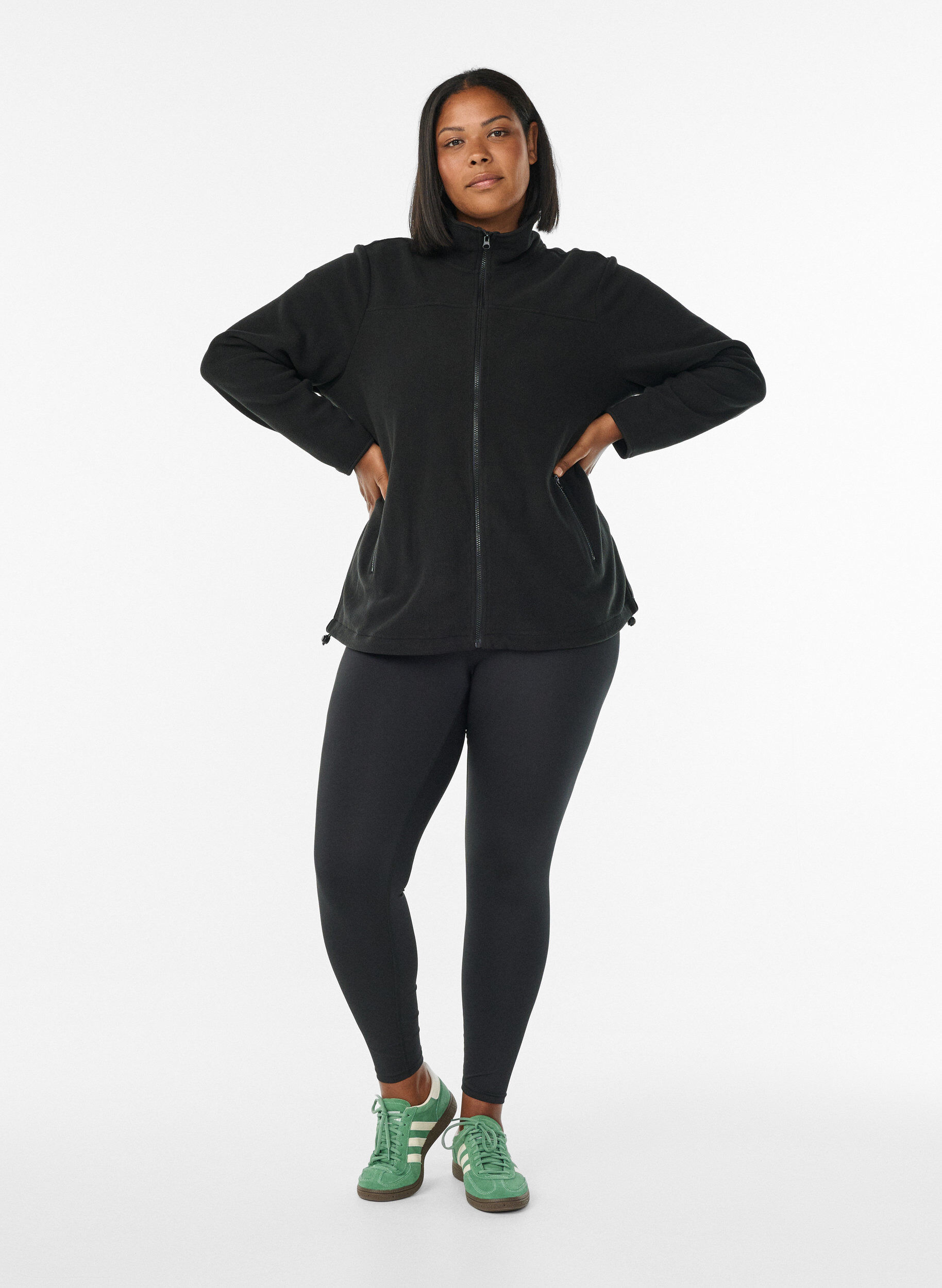 ZizziFleece jakke med lommer, Sort, Model image number 1