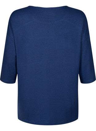 Bluse med 3/4 ærmer og blondedetalje, Medieval Blue Mel., Packshot image number 1