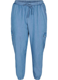 Cargo bukser i denim-look med lommer, Light blue denim
