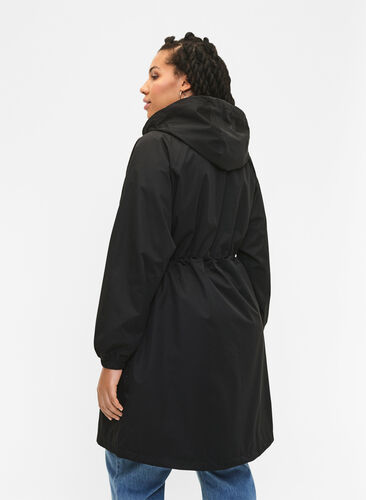 Funktionel frakke med lommer og hætte, Black, Model image number 1