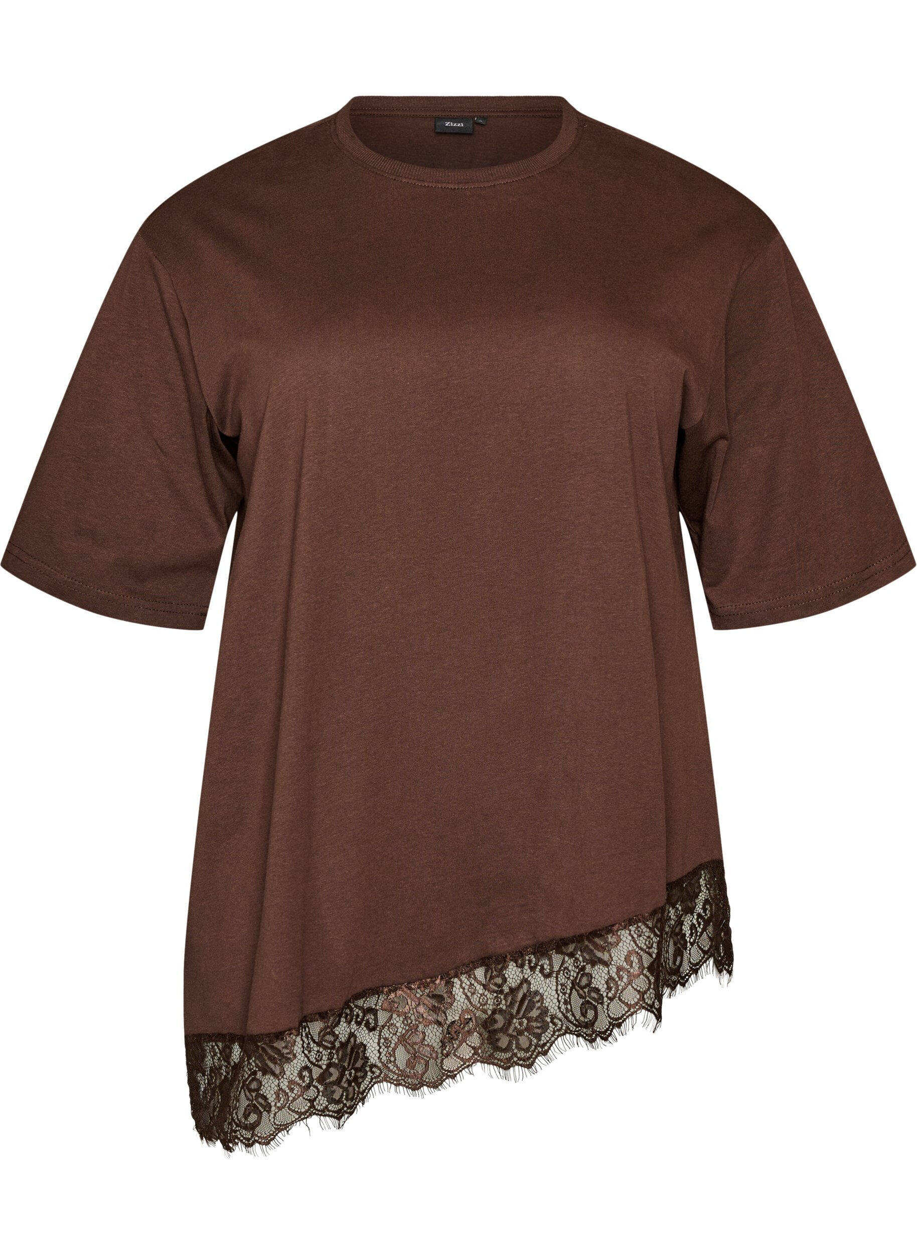 T-shirt med asymmetrisk blondekant