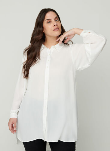 Lang skjorte med lette pufærmer, Bright White, Model image number 0