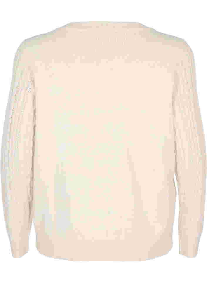 Kabelstrikket trøje med rund halsudskæring, Birch, Packshot image number 1