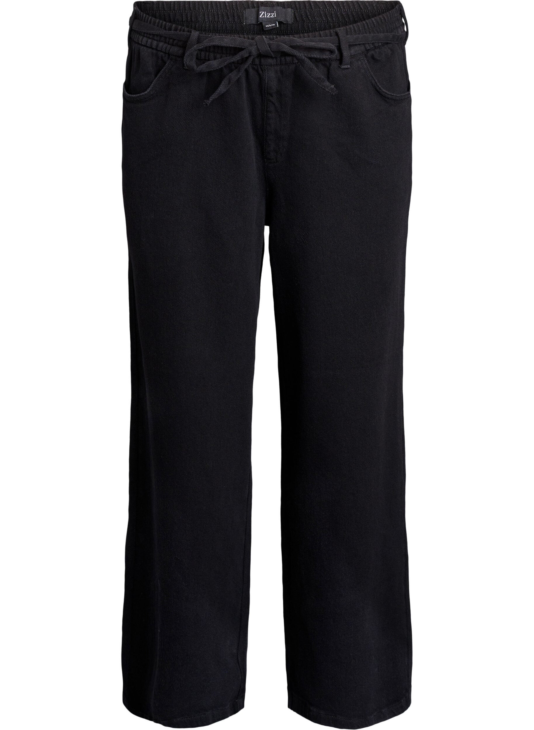 Loose fit jeans med elastisk talje og bindeb&aring;nd