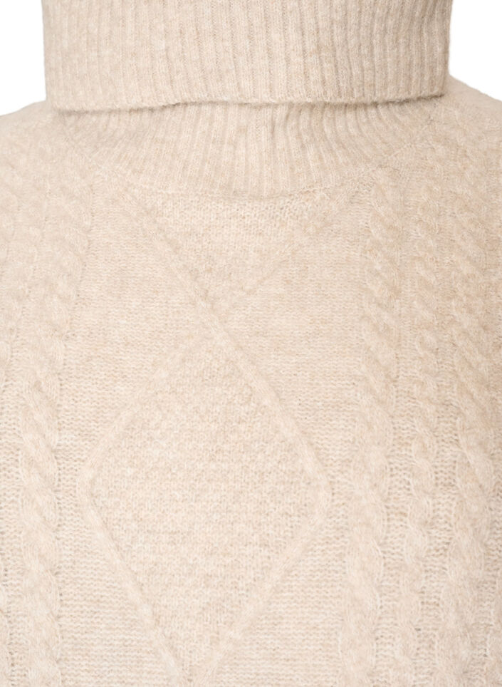 Strikvest med rullekrave og kabelstrik, Beige, Packshot image number 2