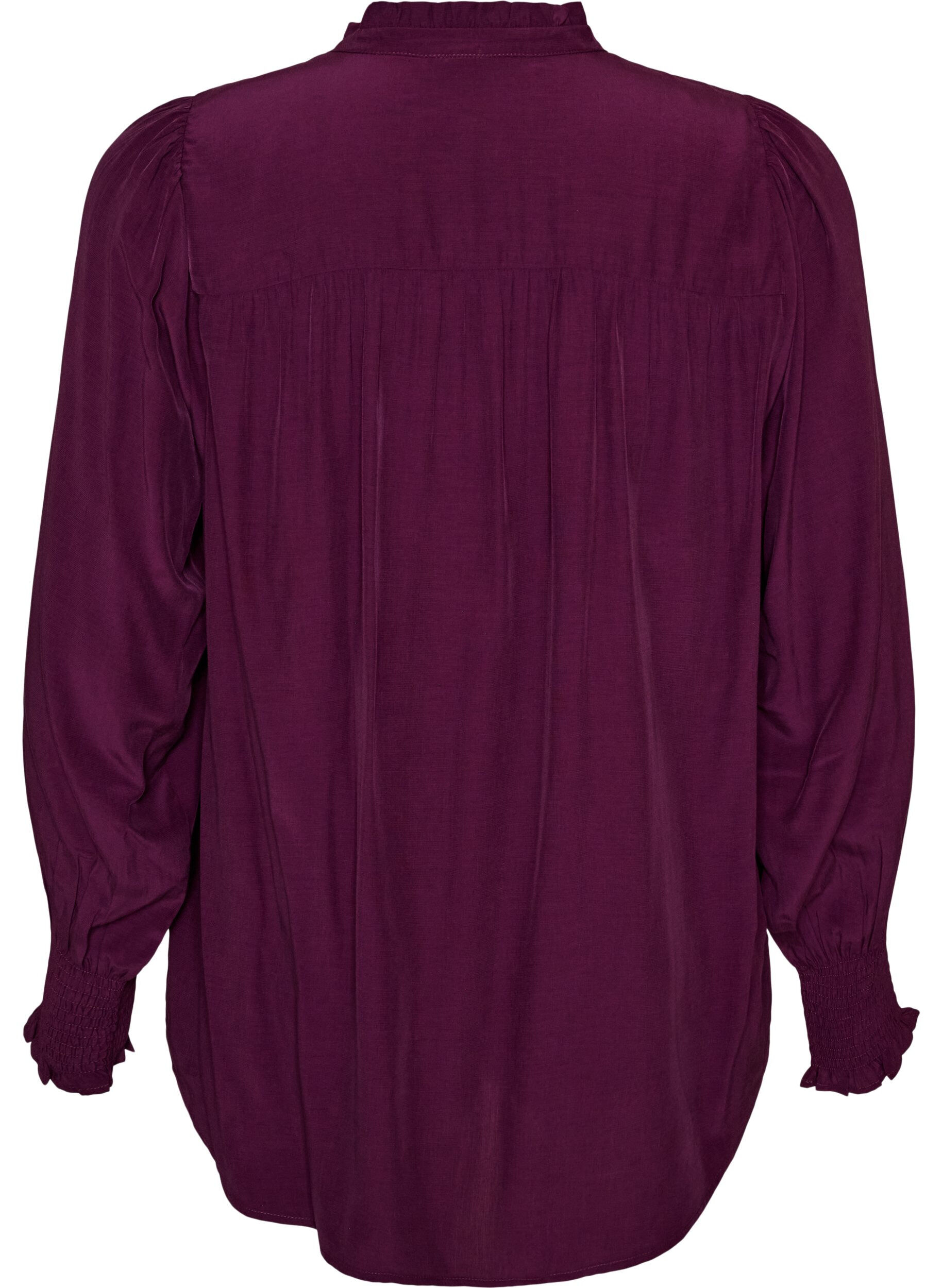 ZizziSkjortebluse med fl&aelig;sekrave og rynkedetaljer, Lilla, Packshot image number 1