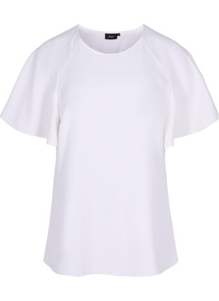 Kortærmet bluse med rund halsudskæring, Bright White, Packshot image number 0