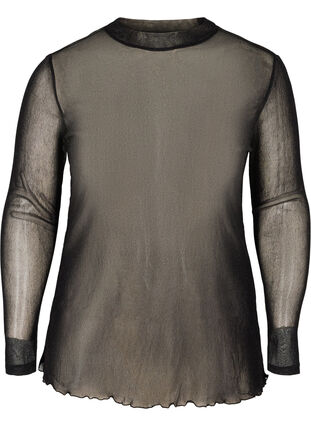 Tætsiddende mesh bluse med lurex, Black, Packshot image number 0