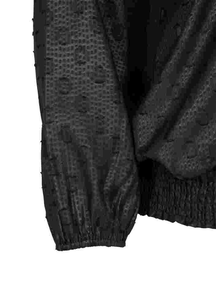 Mønstret bluse med lange ærmer og smock, Black, Packshot image number 2