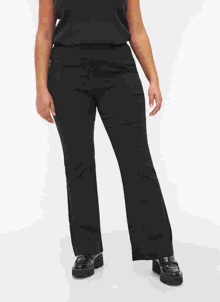 Flared bukser i viskosemix, Black, Model image number 2