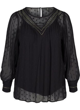 Langærmet bluse med detaljer, Black, Packshot image number 0