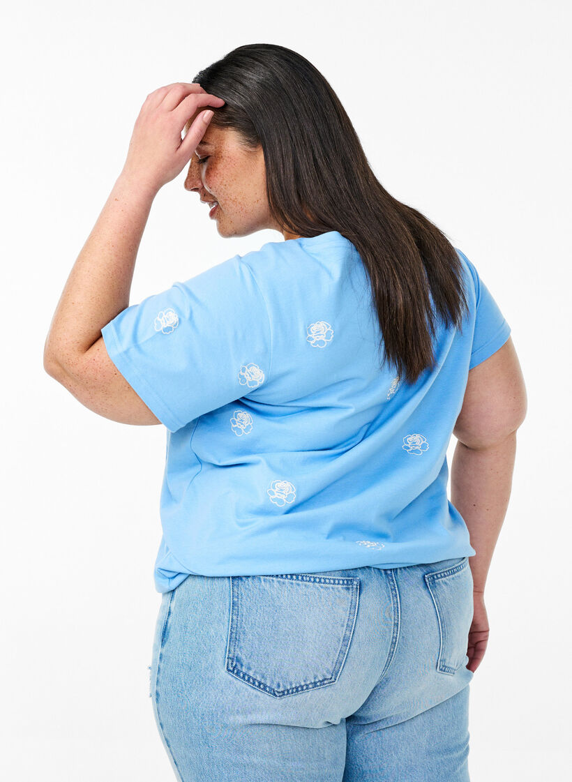 T-shirt i økologisk bomuld med broderede motiver, Blå, Model image number 2