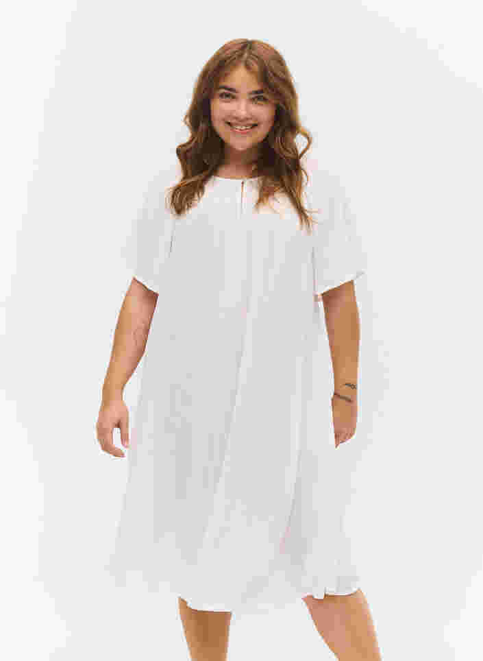 Kortærmet kjole i viskose, Bright White, Model image number 0