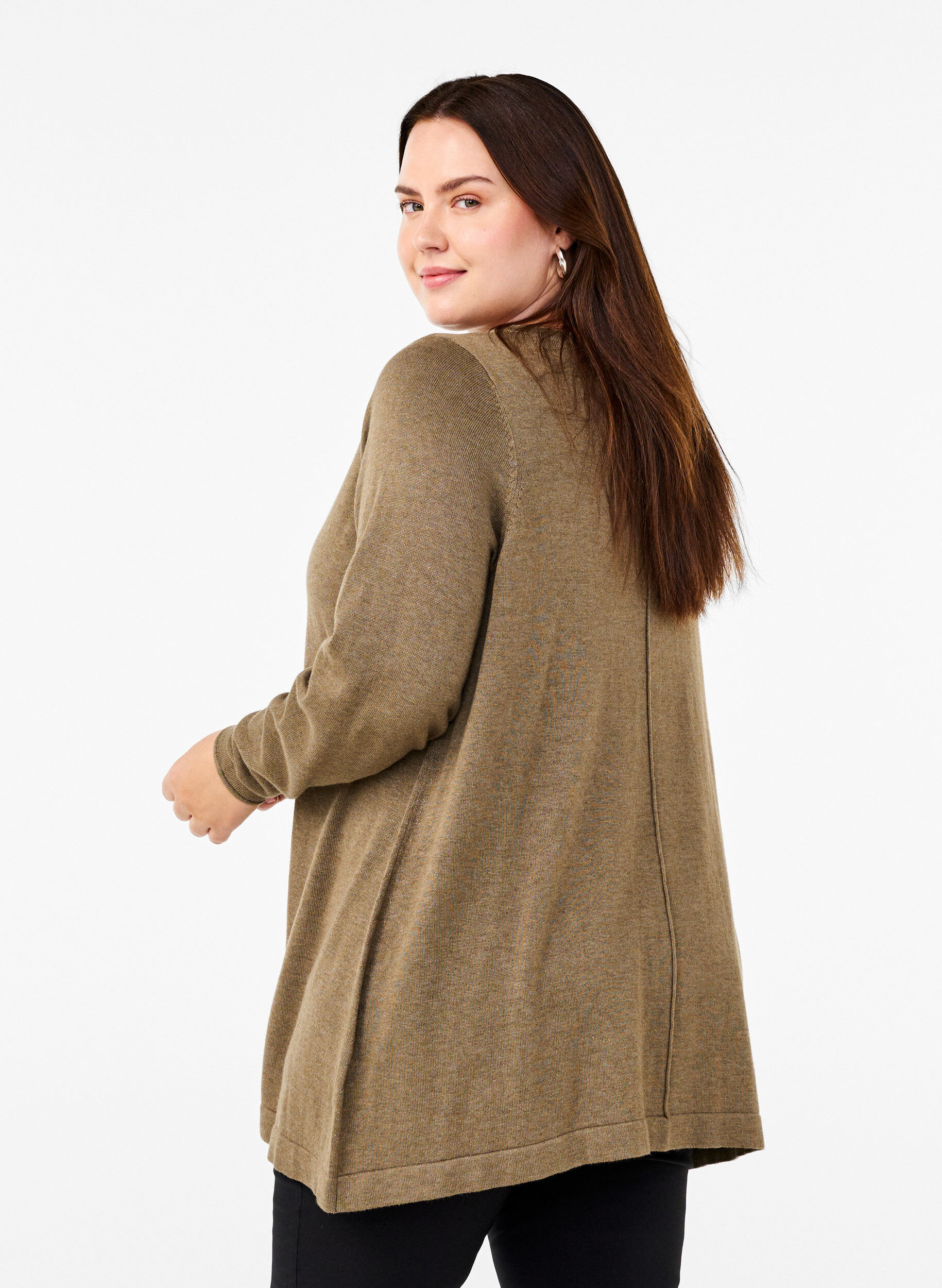 Zizzi Strikbluse i bomulds-viskosemix, Gr&oslash;n, Model image number 2