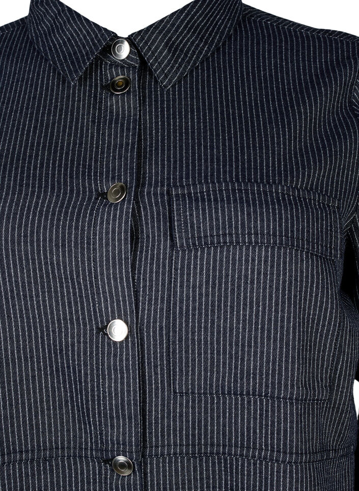 Nålestribet skjorte i bomuld, Dark Blue Stripe, Packshot image number 2