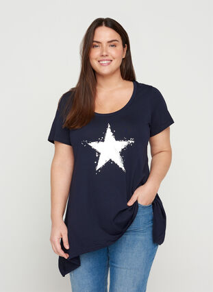 Kortærmet bomulds t-shirt med a-form, Night Sky STAR, Model image number 0