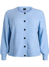 Ribstrikket cardigan med knapper, Bl&aring;