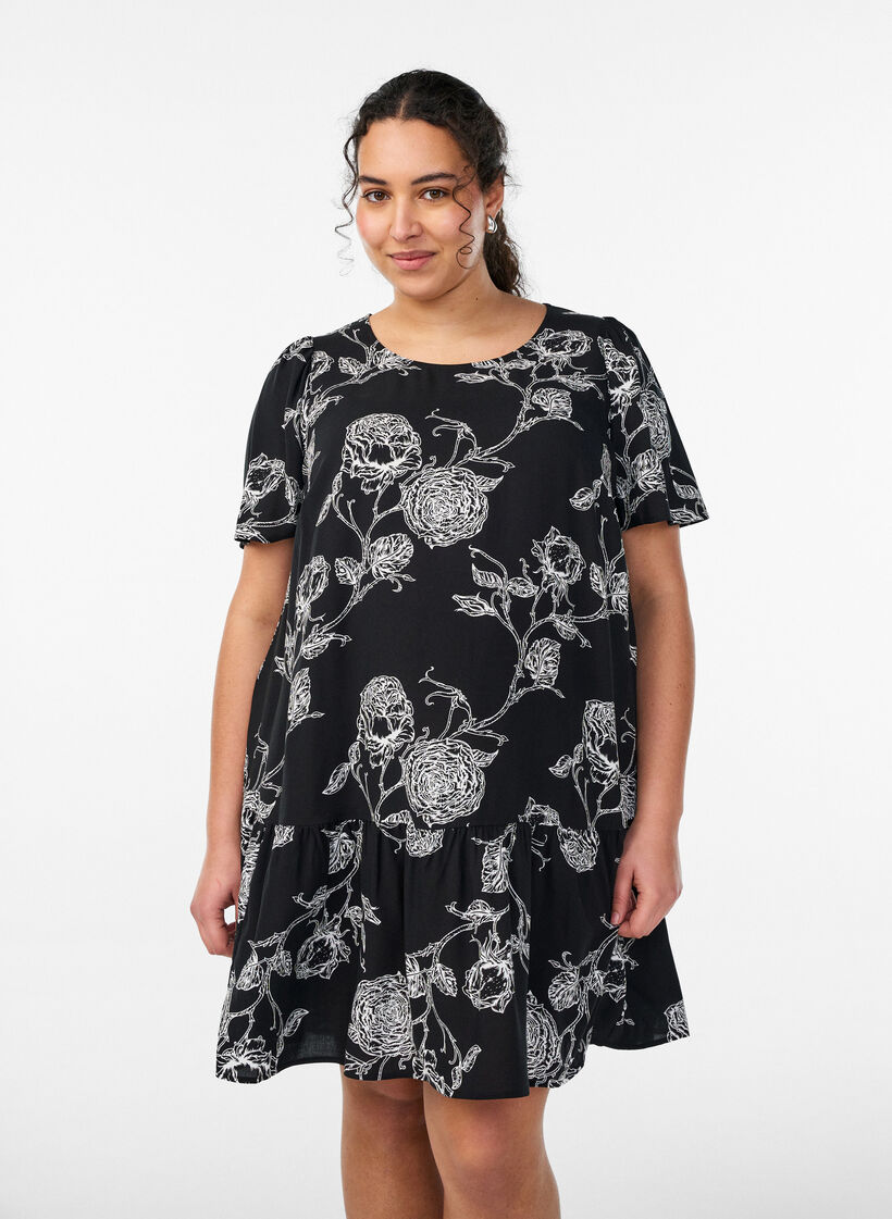 Kjole i viskose med sk&aelig;ring, Sort, Model image number 0