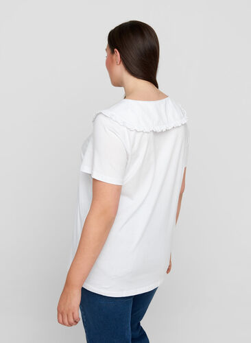 T-shirt med krave i økologisk bomuld, Bright White, Model image number 1