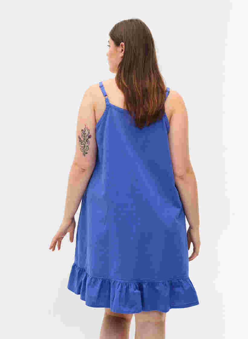 Bomuldskjole med tynde stropper og a-form, Dazzling Blue, Model image number 1